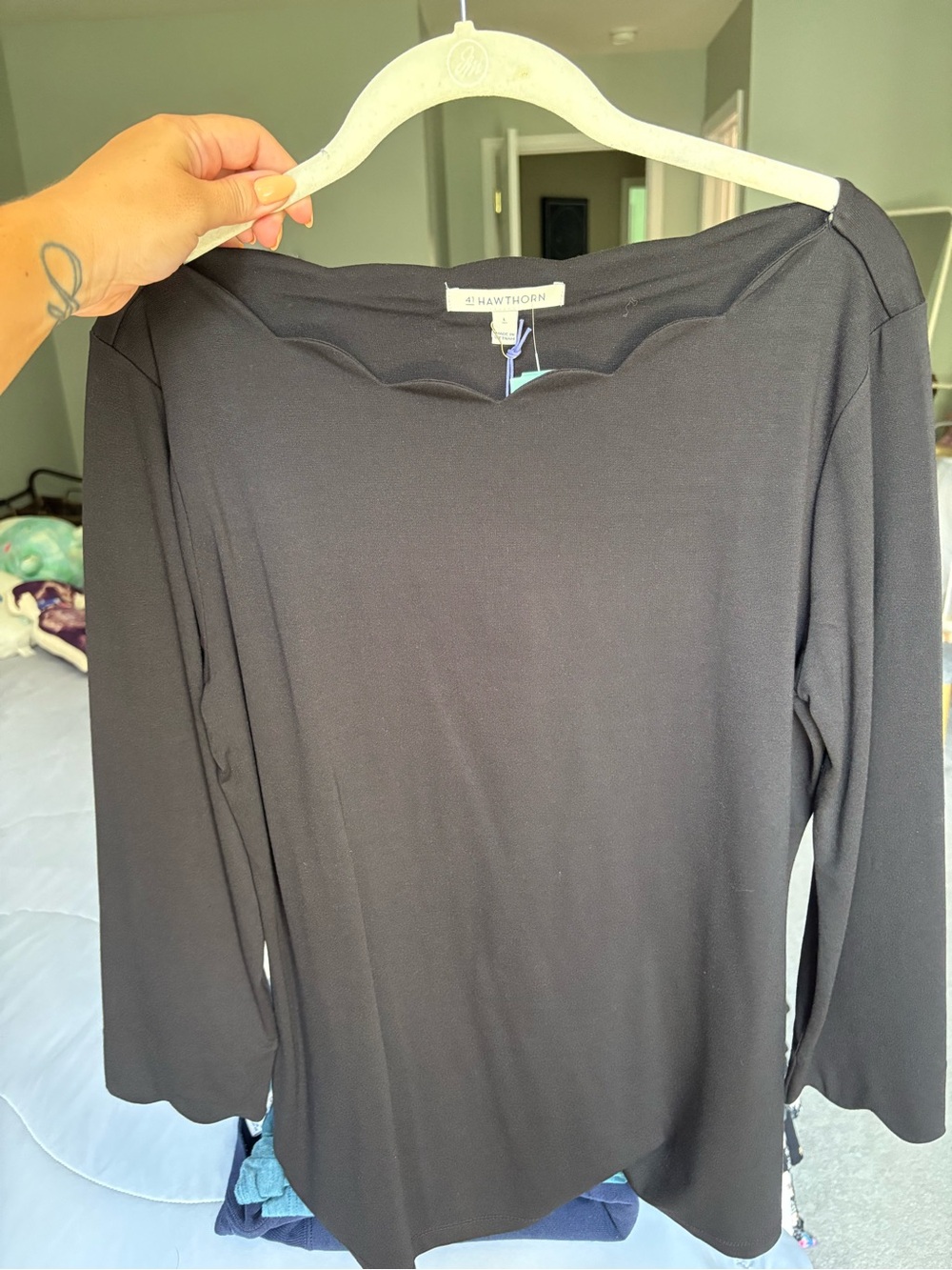 41 Hawthorn Black 3/4 Sleeve Boatneck Top